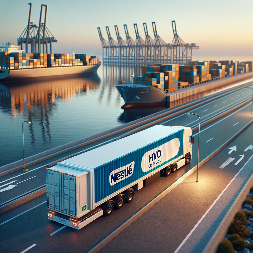 Nestlé Reduce Emisiones Utilizando Biocombustibles HVO en Logística - Marketplace Insights - Imagen generada por IA