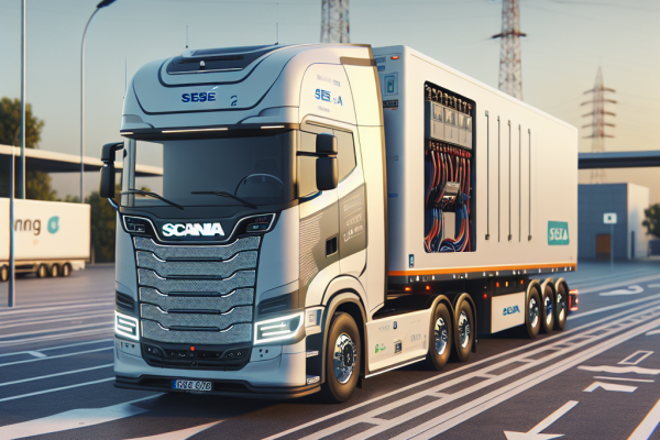 Prueba del Primer Duotráiler Eléctrico en España: Sesé y Scania - Marketplace Insights - Imagen generada por IA